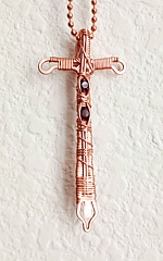 sword pendant with garnet cubic zairconian rhinestones